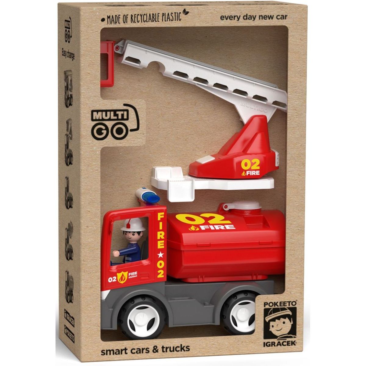 ECO MultiGO Fire 2+1 - Igráček hasič, auto, žebřík, cisterna