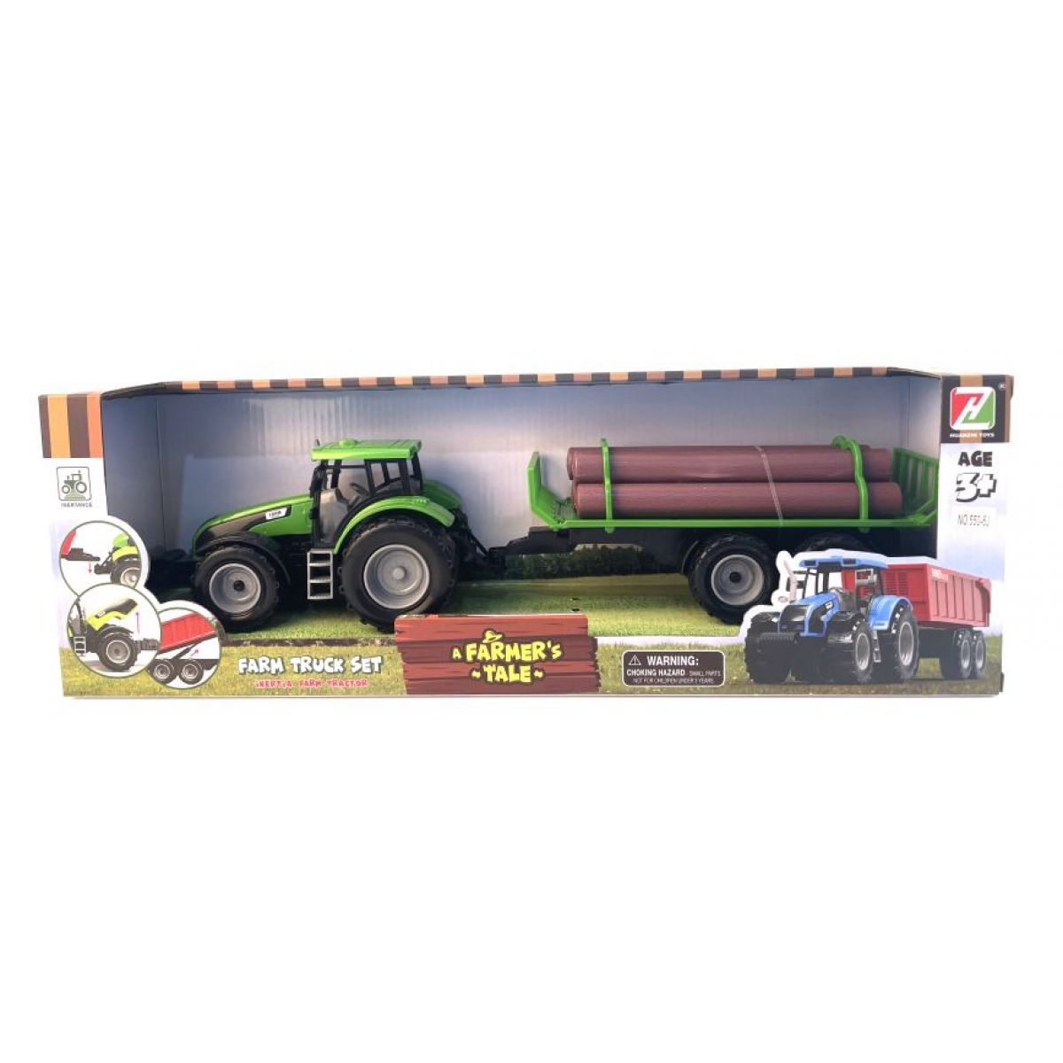 Alltoys Traktor na setrvačník s valníkem a se dřevem zelený