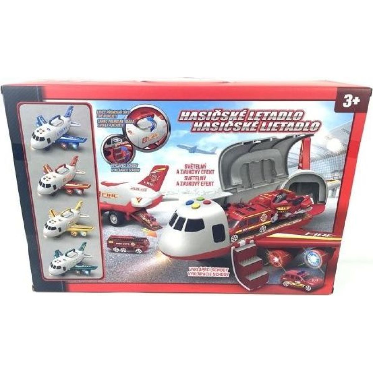 Alltoys Hasičské letadlo s nákladním prostorem a se 3 autíčky 1 : 64