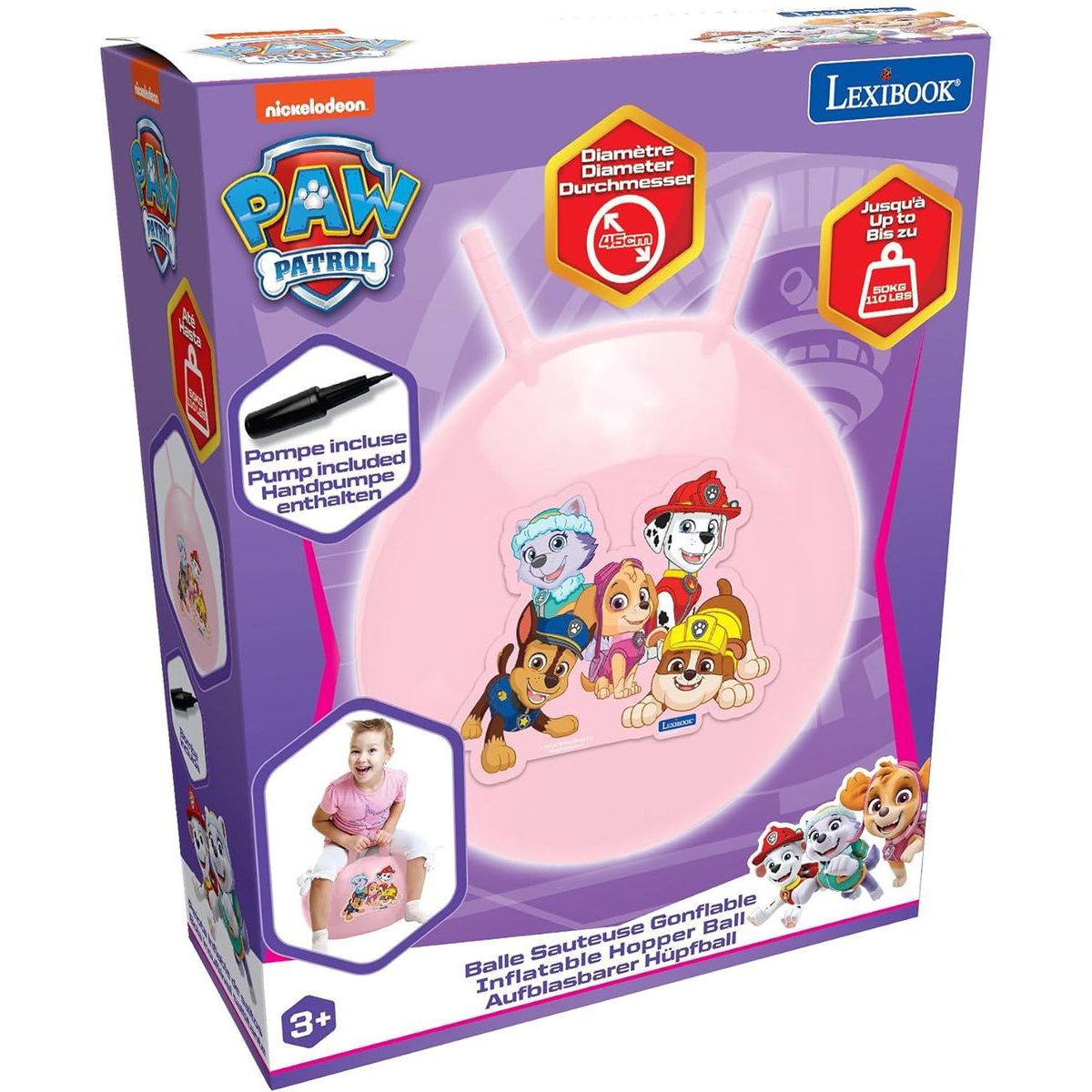 Lexibook Nafukovací skákací míč 45 cm růžový Tlapková Patrola