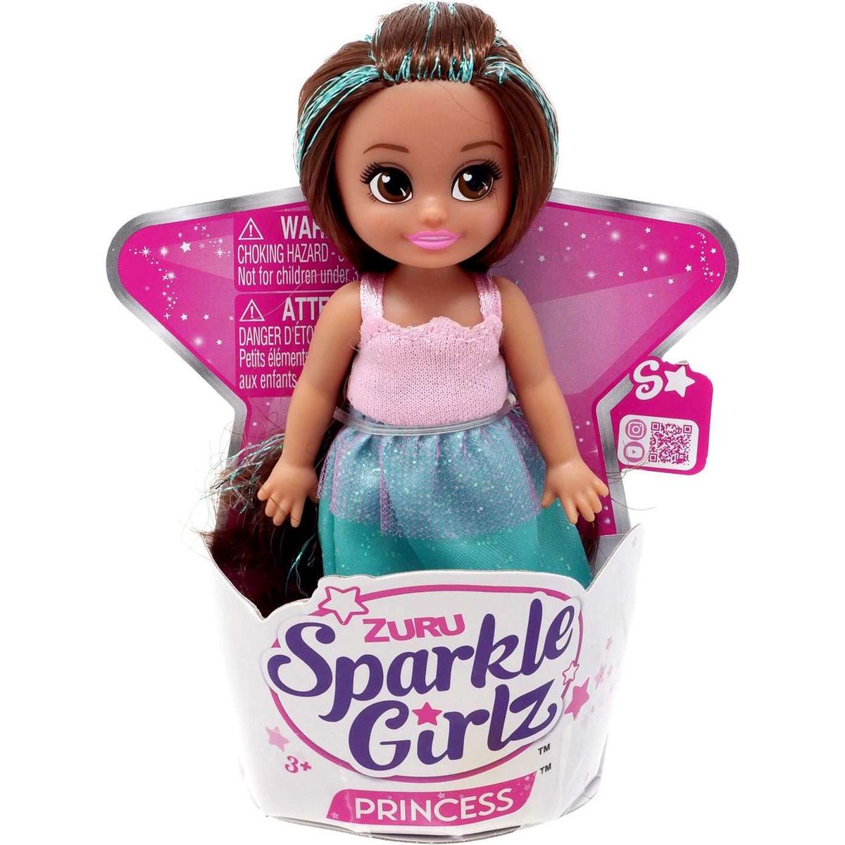 Zuru Princezna Sparkle Girlz malá v kornoutku růžovo-zelené šaty - hnědé vlasy