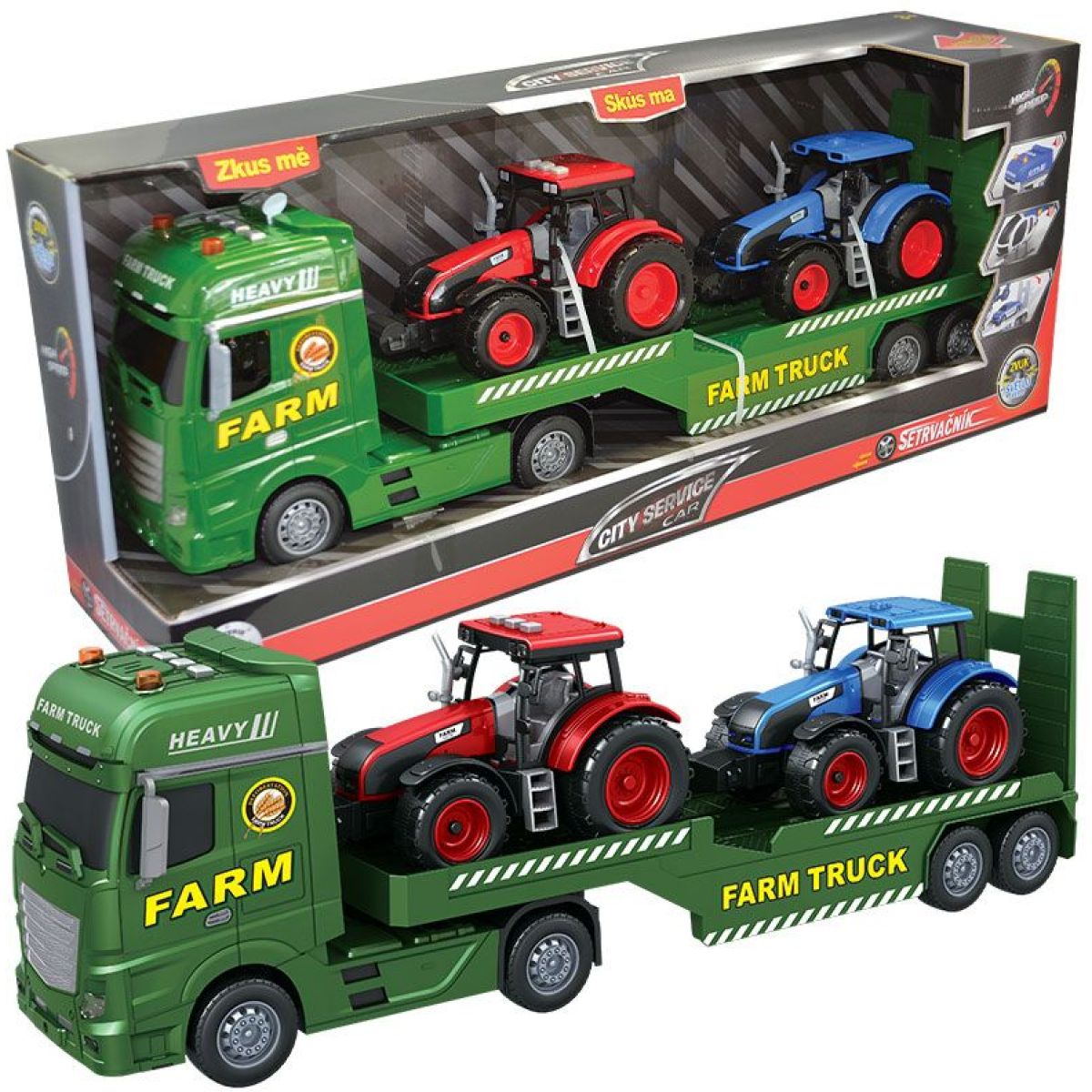 Sparkys CITY SERVICE CAR - 1:12 Farmářský tahač s vlekem a 2 traktory