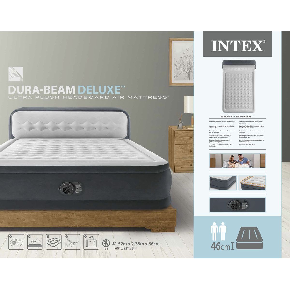 Intex 64448ND Nafukovací postel 152 x 236 x 86 cm - Ultra Plush Headboard