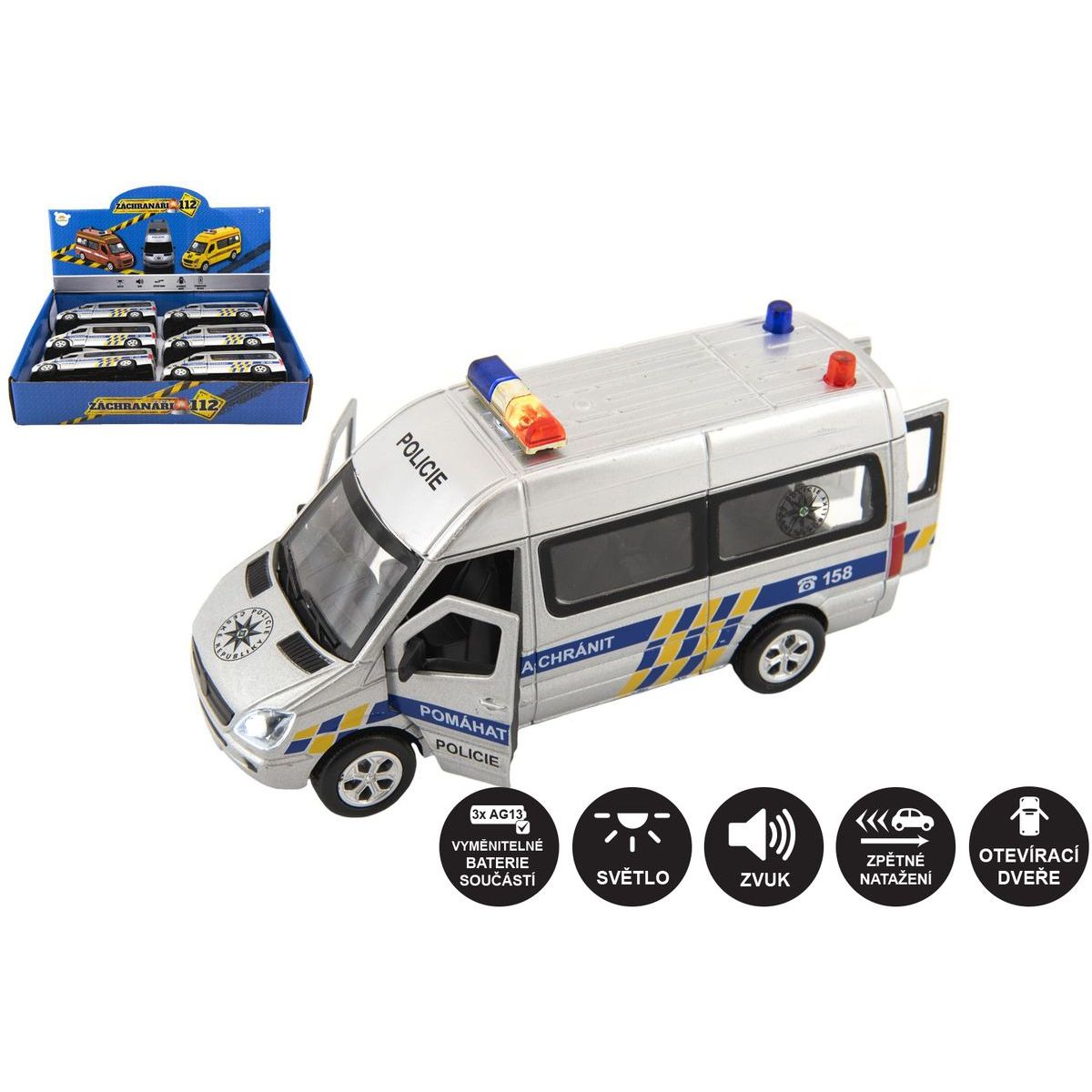 Teddies Auto policie 15 cm na baterie se světlem se zvukem