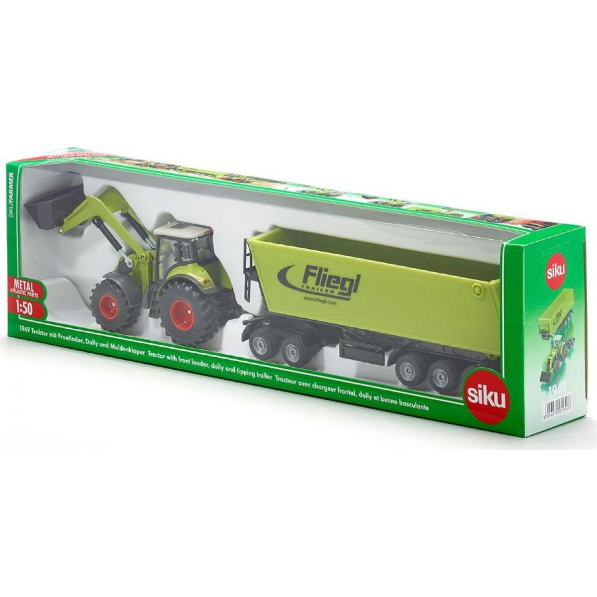 Siku Farmer Traktor s předním nakladačem a přívěsem 1:50