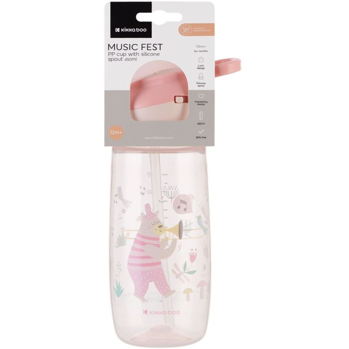 Hrnek se silikonovým pítkem 450ml 12m+ Music Fest Pink