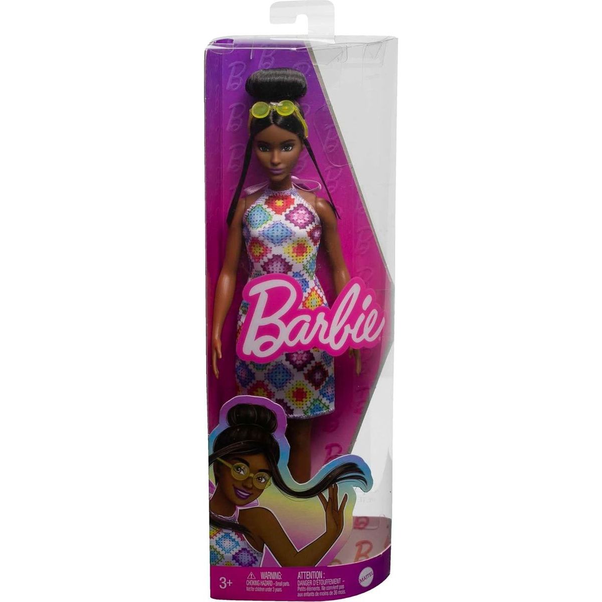 Mattel Barbie modelka barevné háčkované šaty
