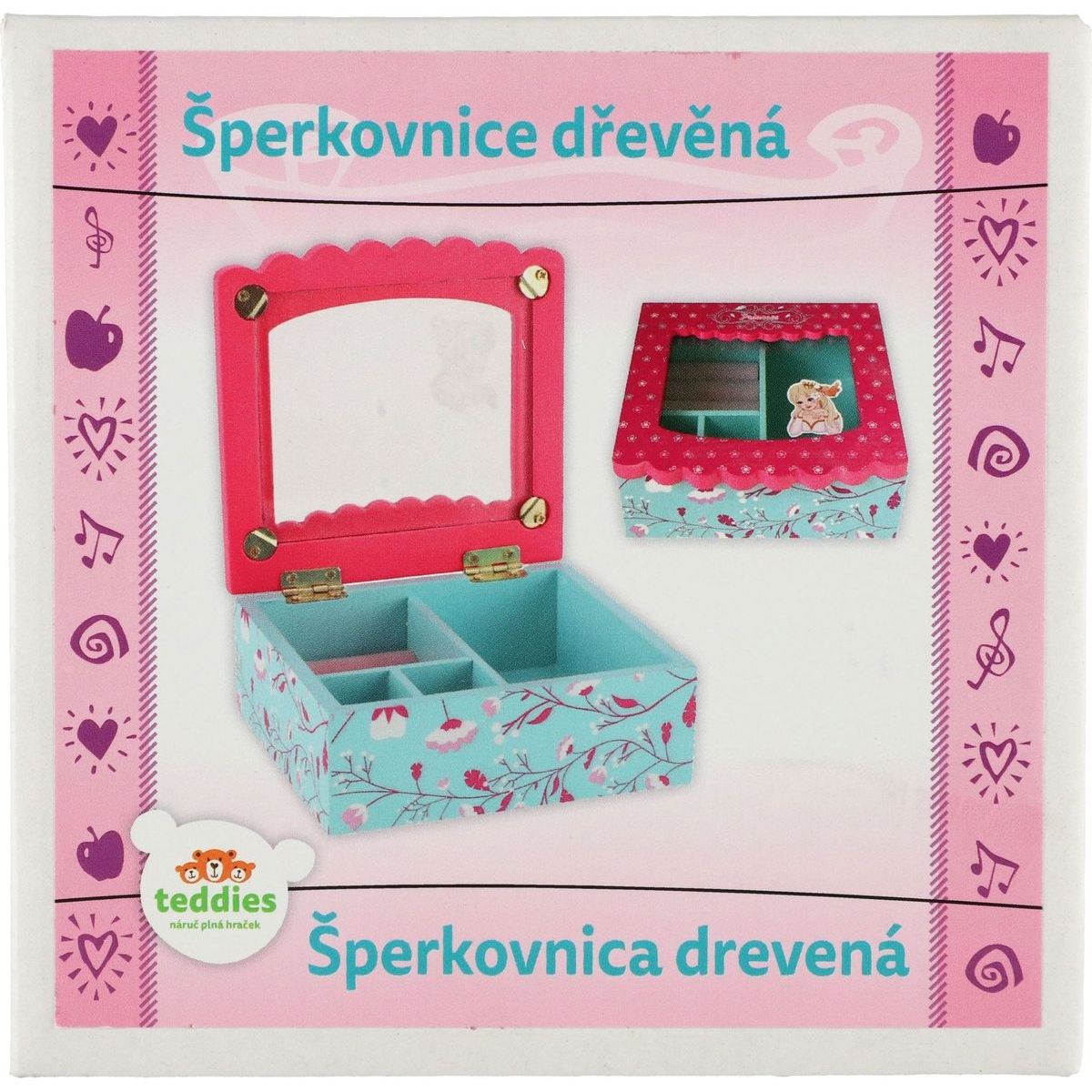 Dřevěná šperkovnice Princess odklápěcí vrch