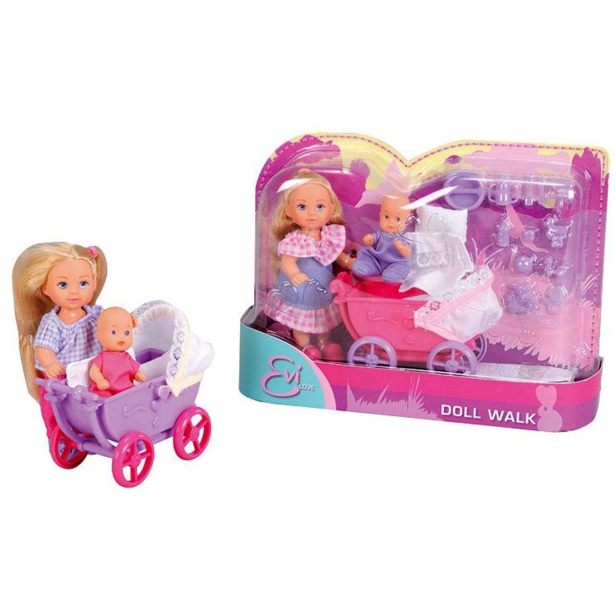 Simba Panenka Evička doll walk s kočárkem - v šatech