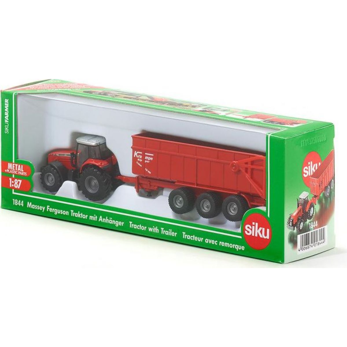 Siku Farmer 1844 Traktor Massey Ferguson s přívěsem 1:87