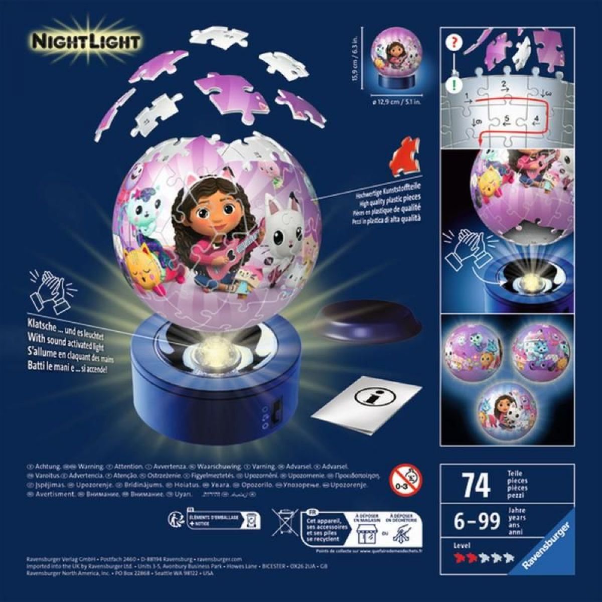 Ravensburger 115754 Puzzle Ball Gábinin kouzelný domek 72 dílků noční edice