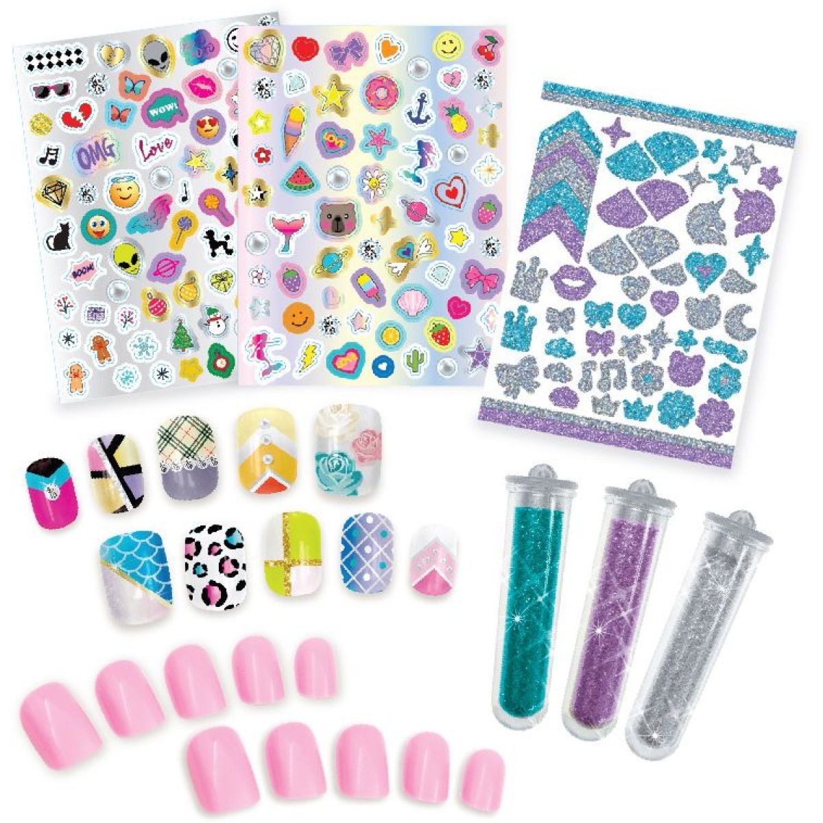 Tasia Stylová sada Nail Art s třpytkami a samolepkami