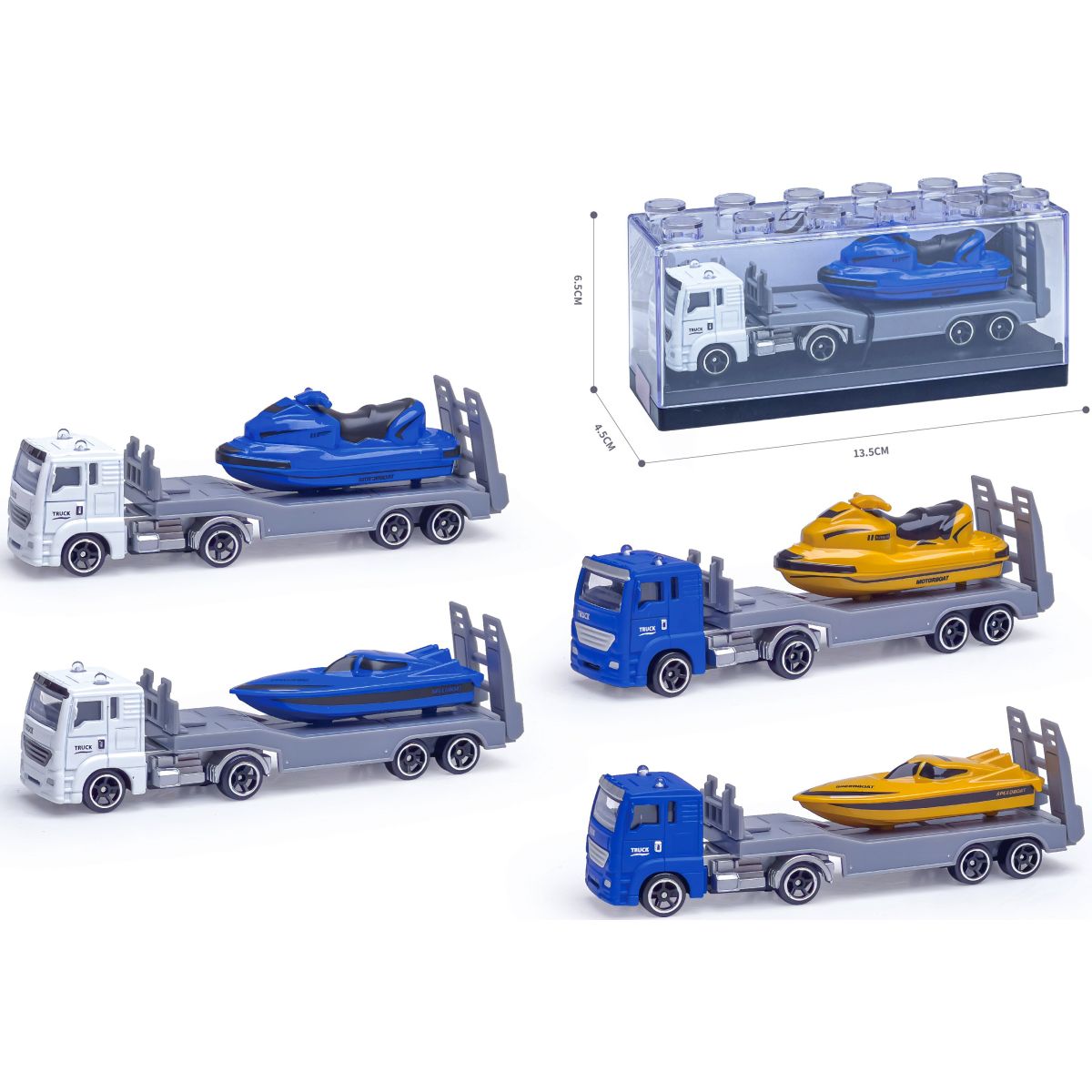 Kovový model kamionu s motorovým člunem 1:64 - modrý skútr