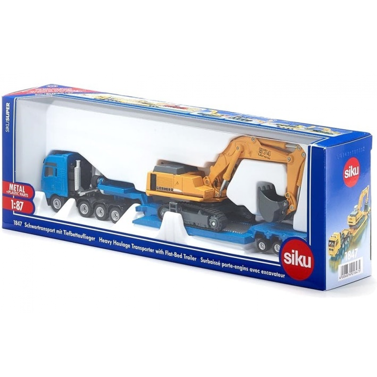 Siku Super Těžký náklad s podvalníkem a bagrem 1:87