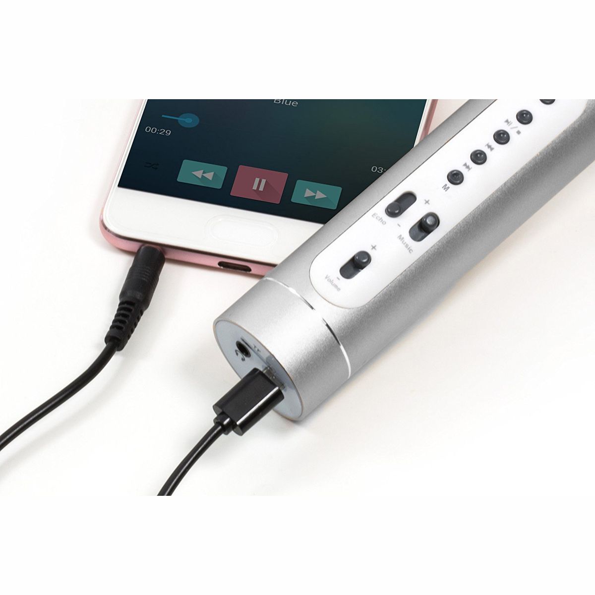 Mikrofon karaoke Bluetooth stříbrný