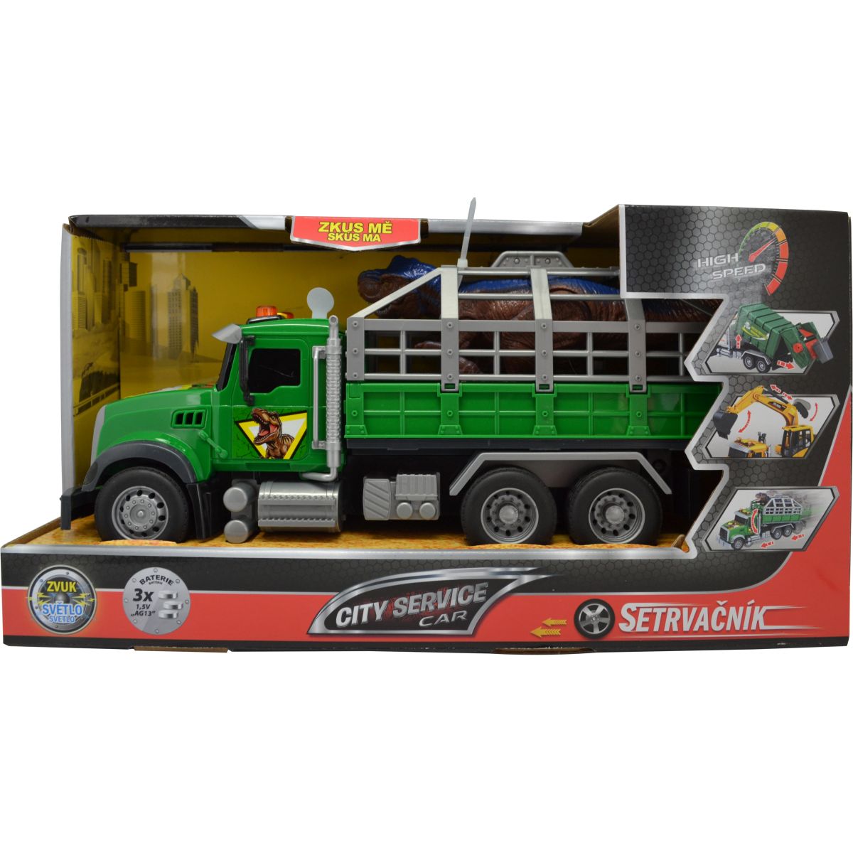 Sparkys CITY SERVICE CAR - 1:14 - Nákladní auto na přepravu dinosaurů (se zvukem, světly a dalšími funkcemi)