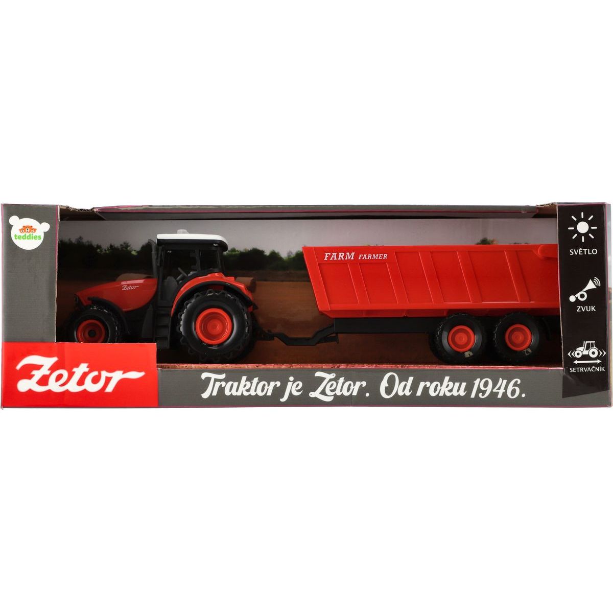 Teddies Traktor Zetor s valníkem 36cm na setrvačník se zvuky a světly