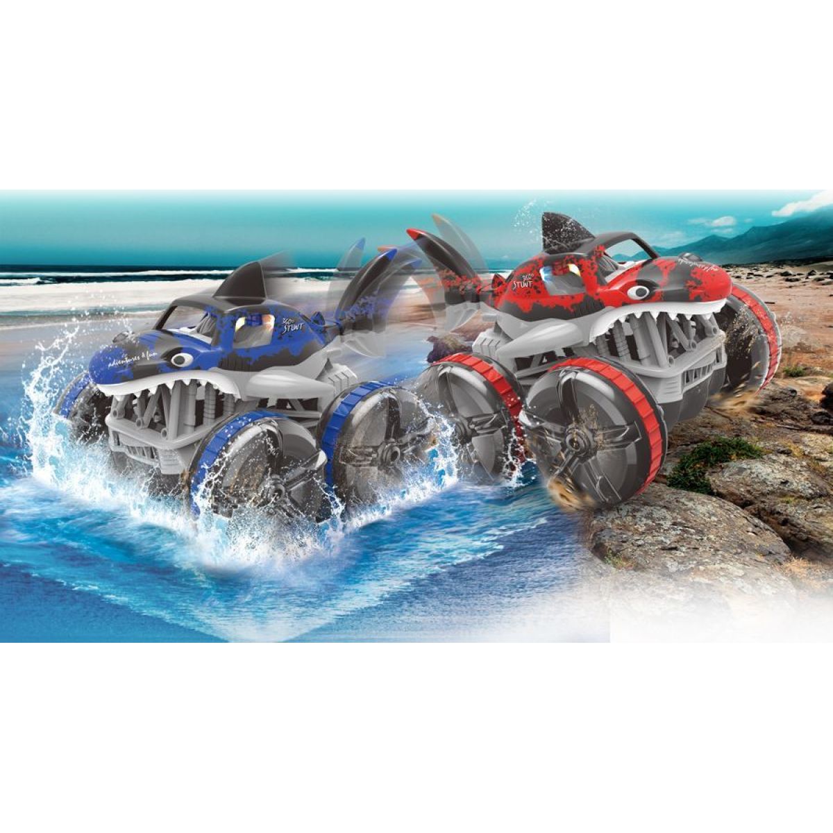 RC obojživelné auto žralok červený