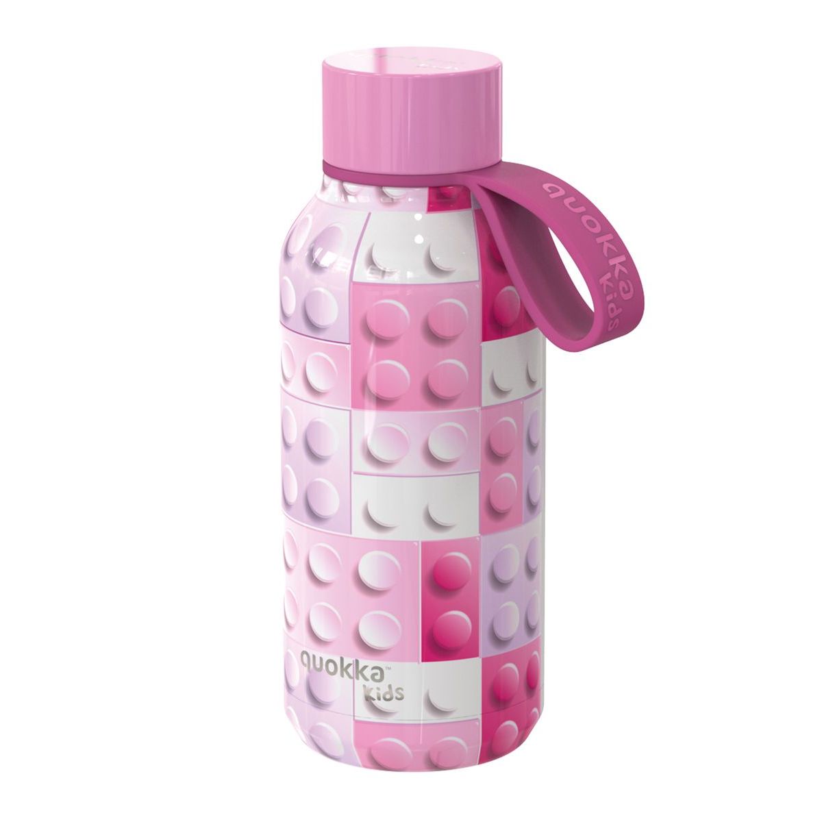 Quokka Nerezová termoláhev Solid Kids s poutkem Pink Bricks 330 ml