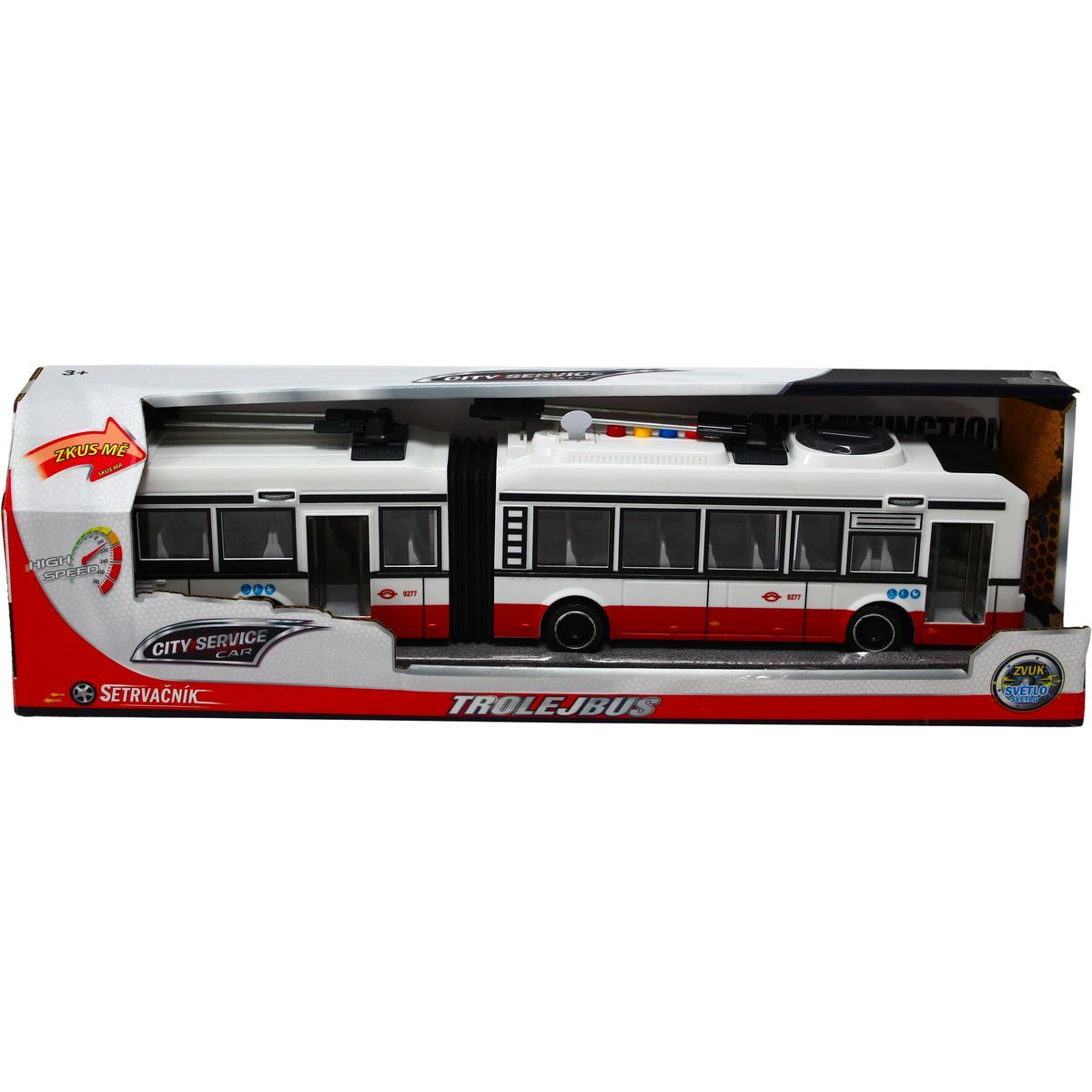 Sparkys CITY SERVICE CAR - 1:16 Kloubový trolejbus - červený na setrvačník se zvuky