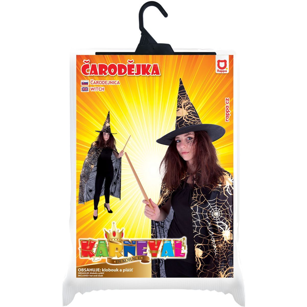 Rappa Čarodějnický plášť s kloboukem a pavučinou pro dospělé Halloween