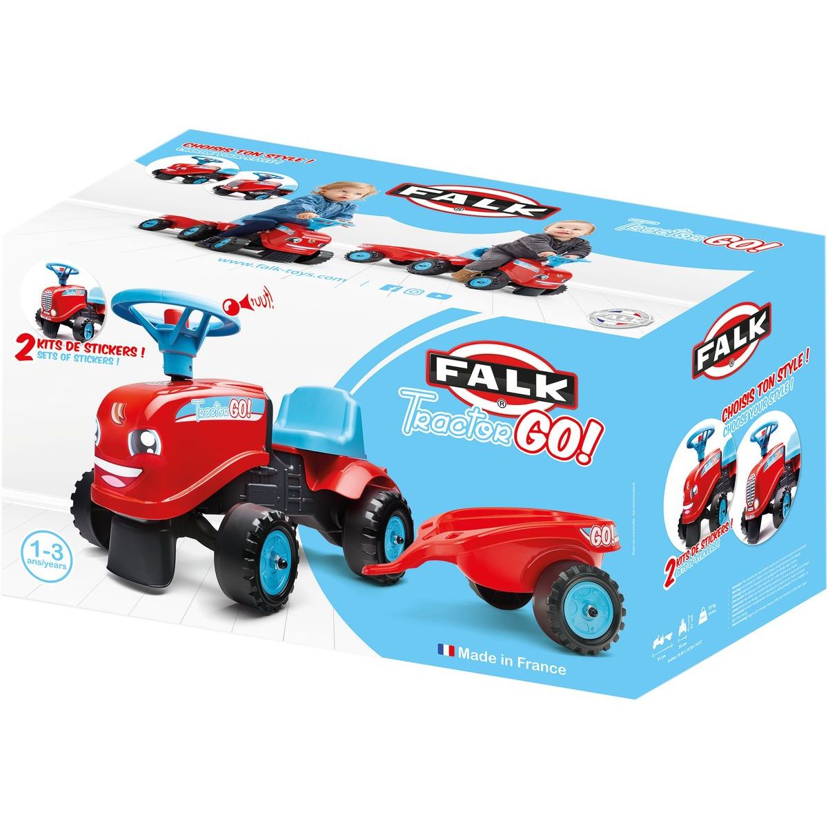 Falk Odstrkovadlo traktor Go Farm červené s volantem a valníkem