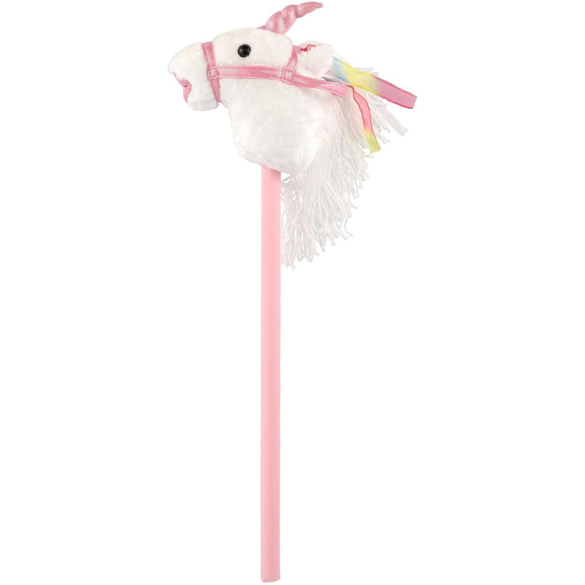 Kůň jednorožec na tyči plyš 80 cm na baterie se zvukem bílý v sáčku