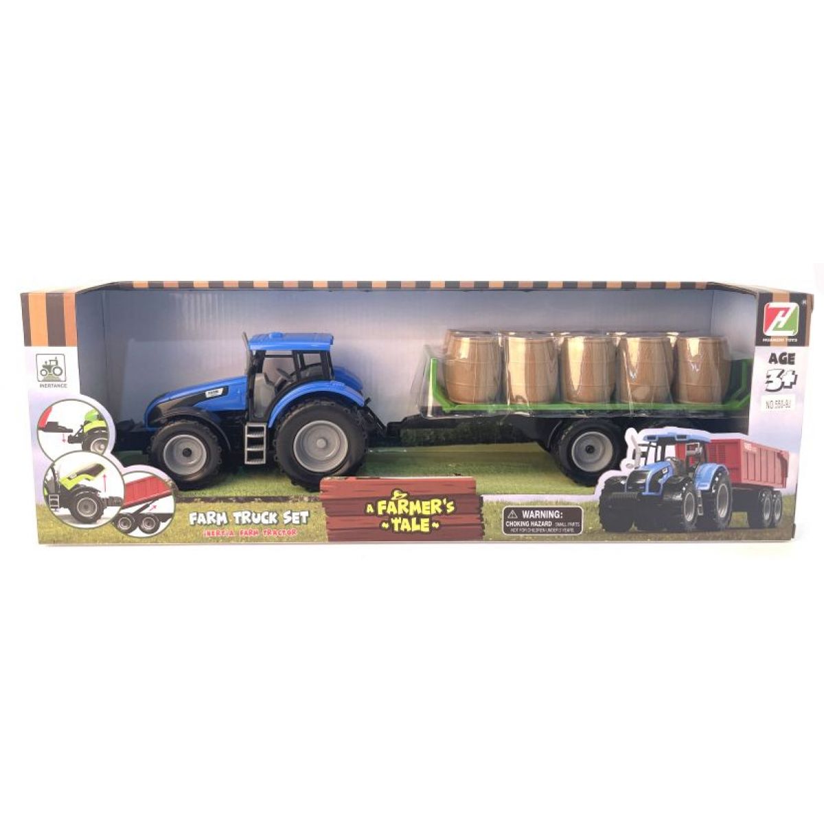 Alltoys Traktor na setrvačník s valníkem a s sudy modrý