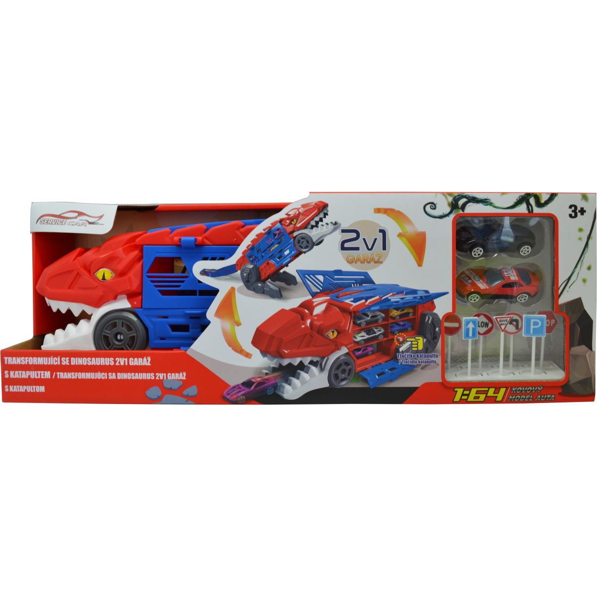 Sparkys Transformující se dinosaurus 2v1 garáž s katapultem