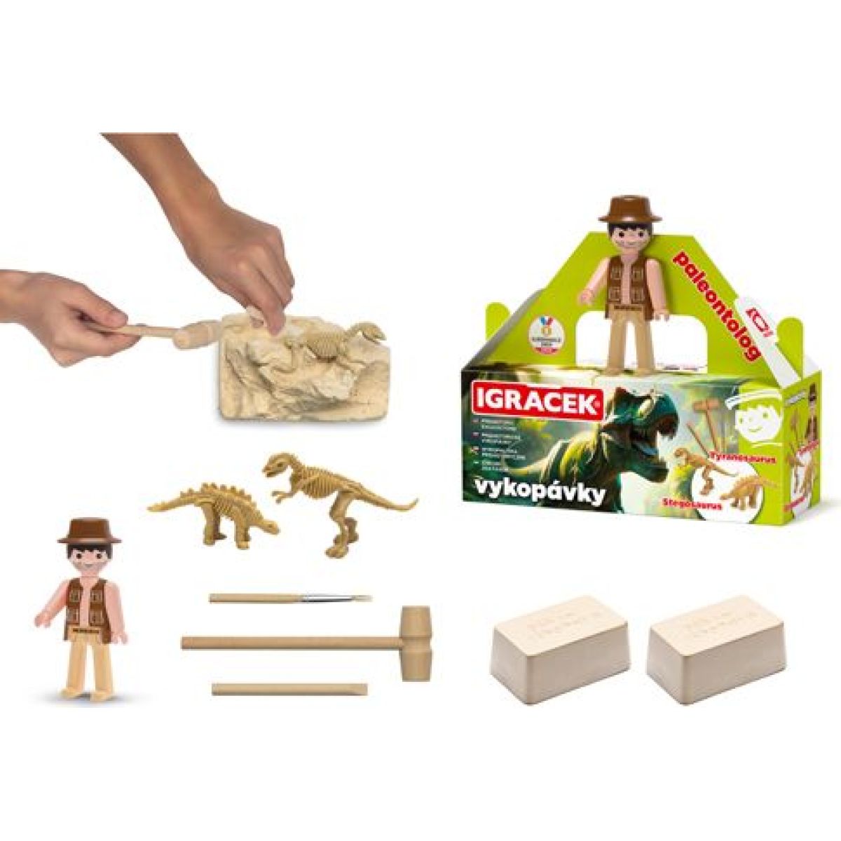 Igráček Paleontolog - figurka s vykopávkami dinosaurů Tyranosaura a Stegosaura