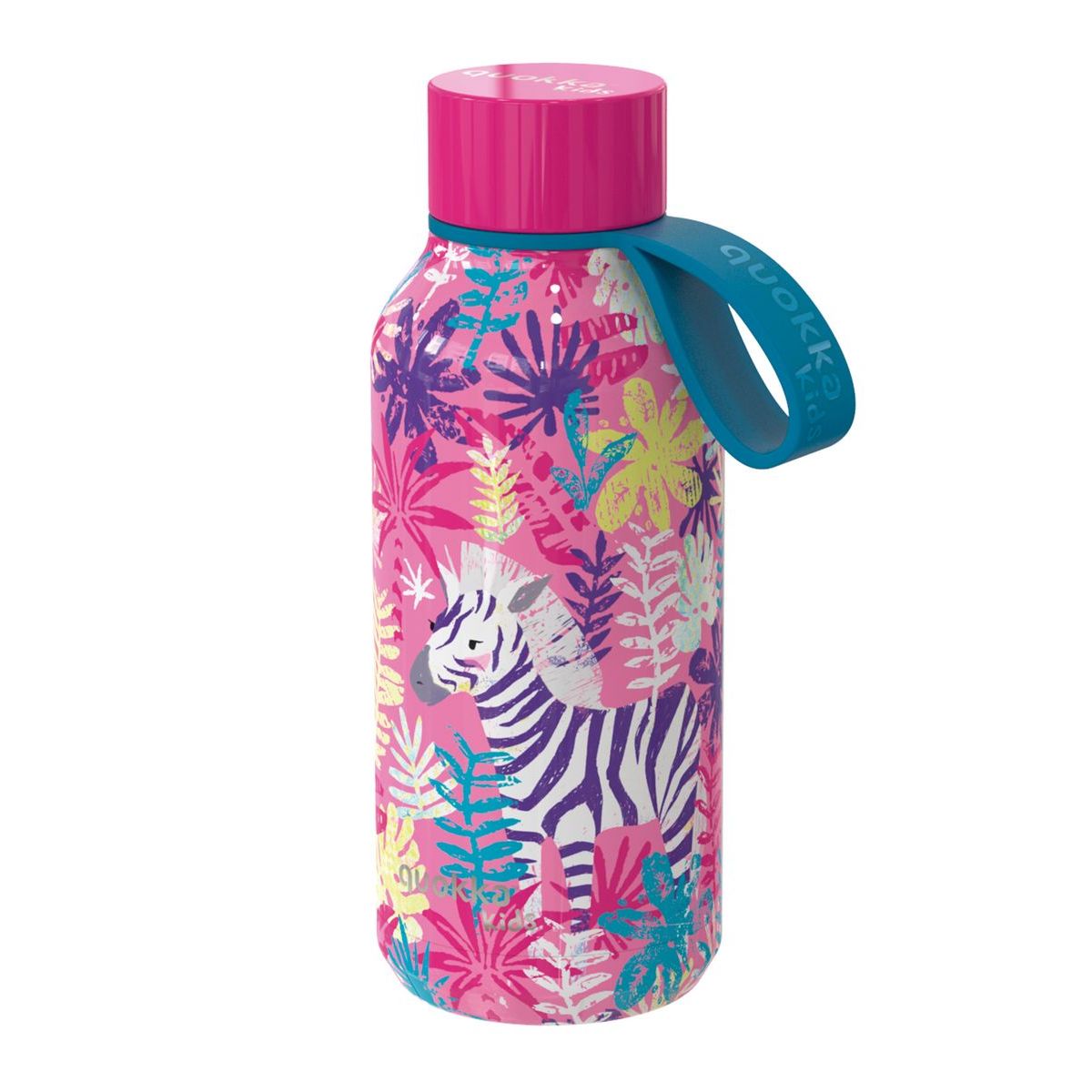 Quokka Nerezová termoláhev Solid Kids s poutkem Zebras 330 ml