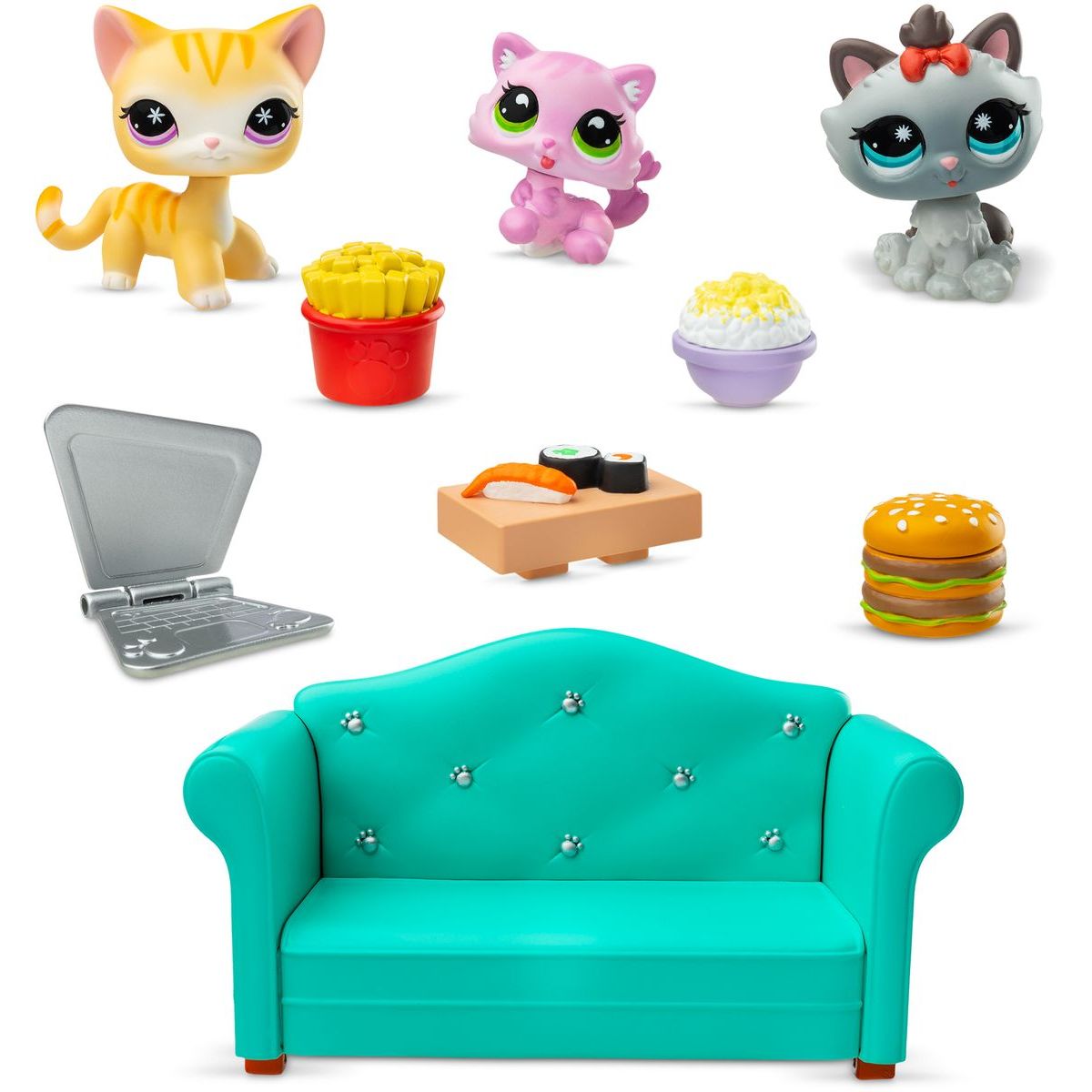 Littlest Pet Shop Bufet Sada 3 figurek s oranžovou, šedou kočkou a koťátkem