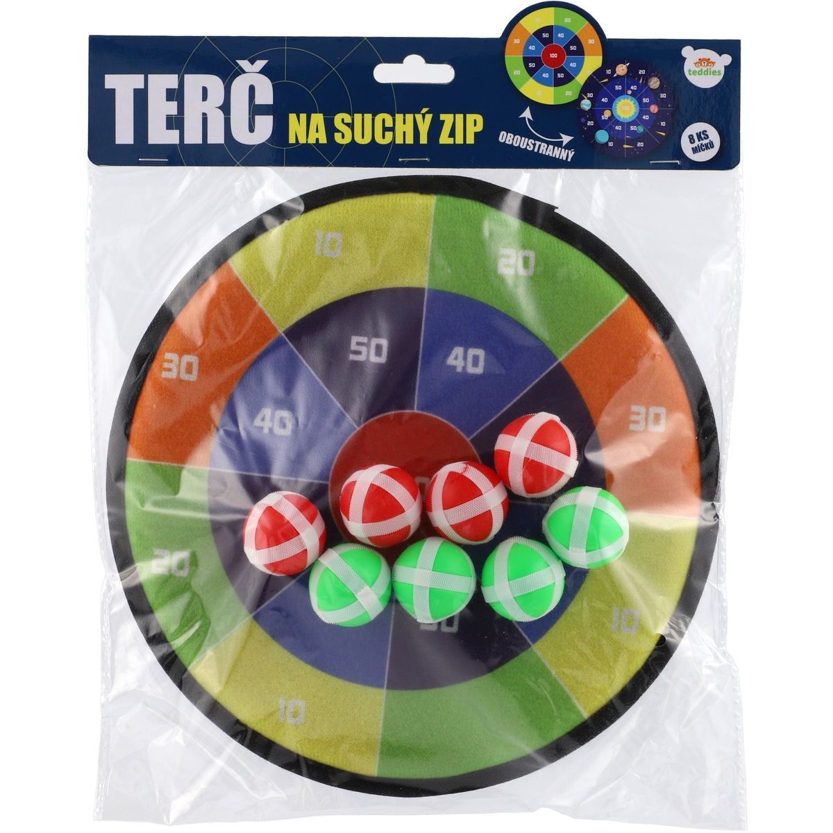 Terč na suchý zip oboustranný 27cm s míčky 8ks v sáčku