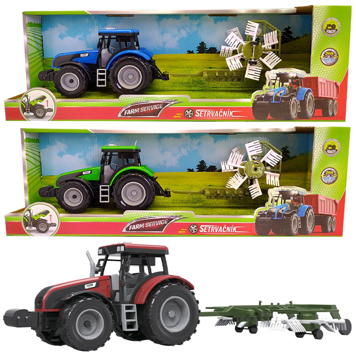 Sparkys Traktor s obracečkou sena se zvuky a světly - modrá