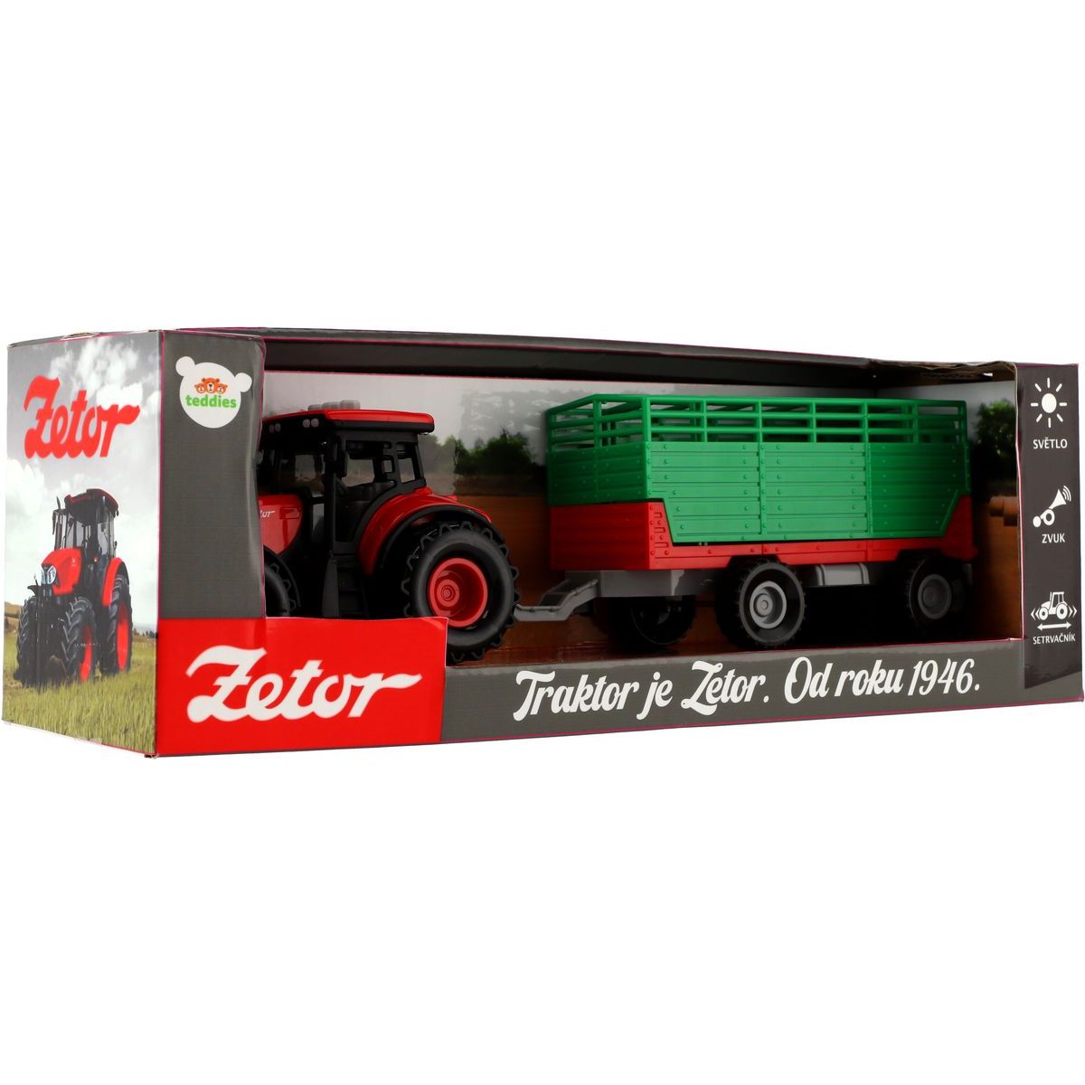 Teddies Traktor Zetor s vlekem 36cm na setrvačník se zvuky a světly