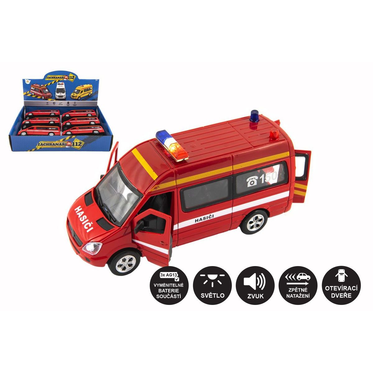 Teddies Auto hasiči 15cm na baterie se světlem se zvukem