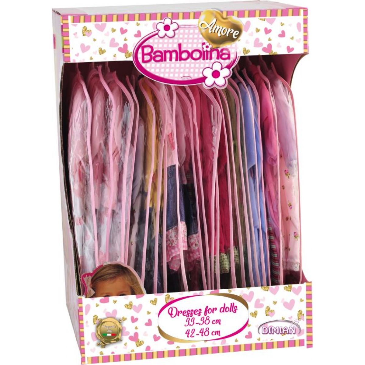 Dimian Oblečky pro panenku vel. 42 - 48 cm Bambolina Amore sukýnka a klobouček