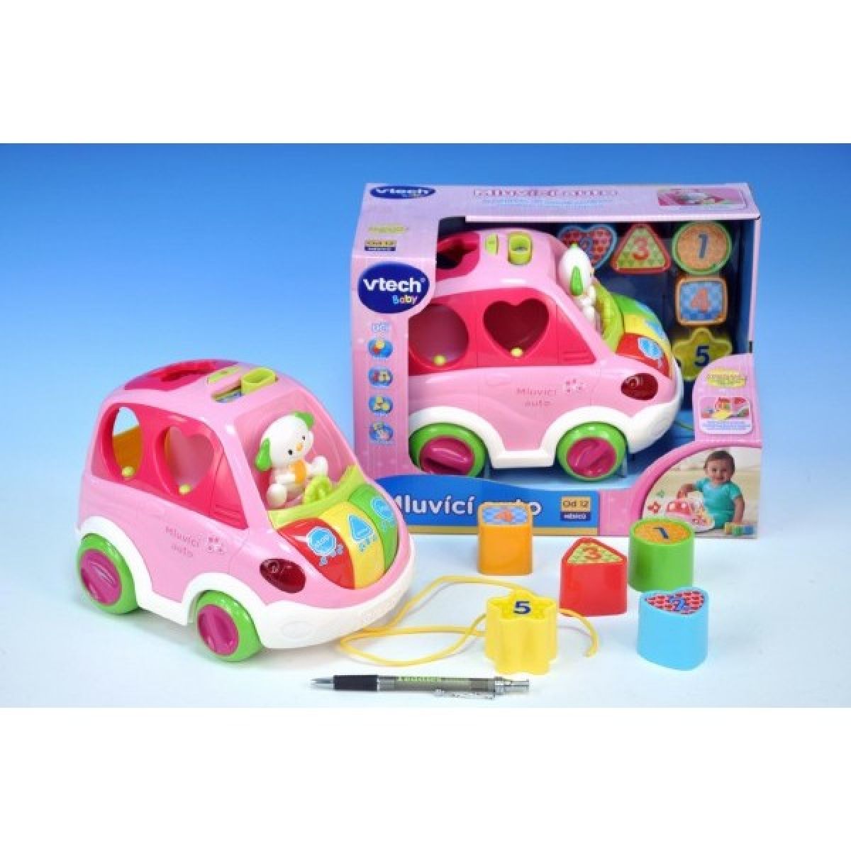 VTech Mluvící auto vkládačka růžové CZ