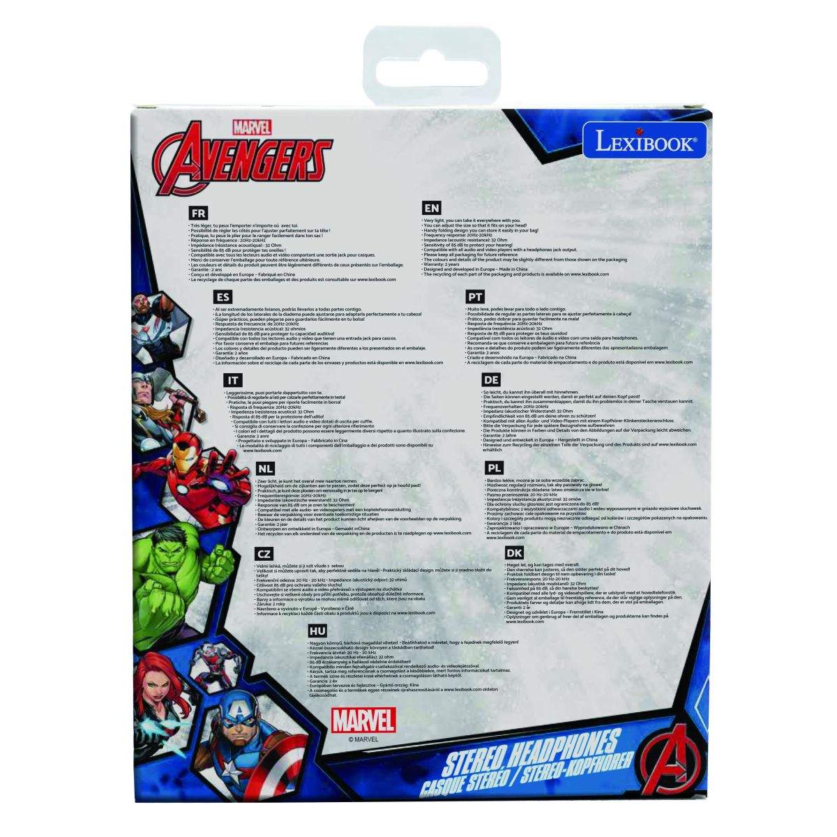 Lexibook Skládací drátová sluchátka Avengers s limitem hlasitosti