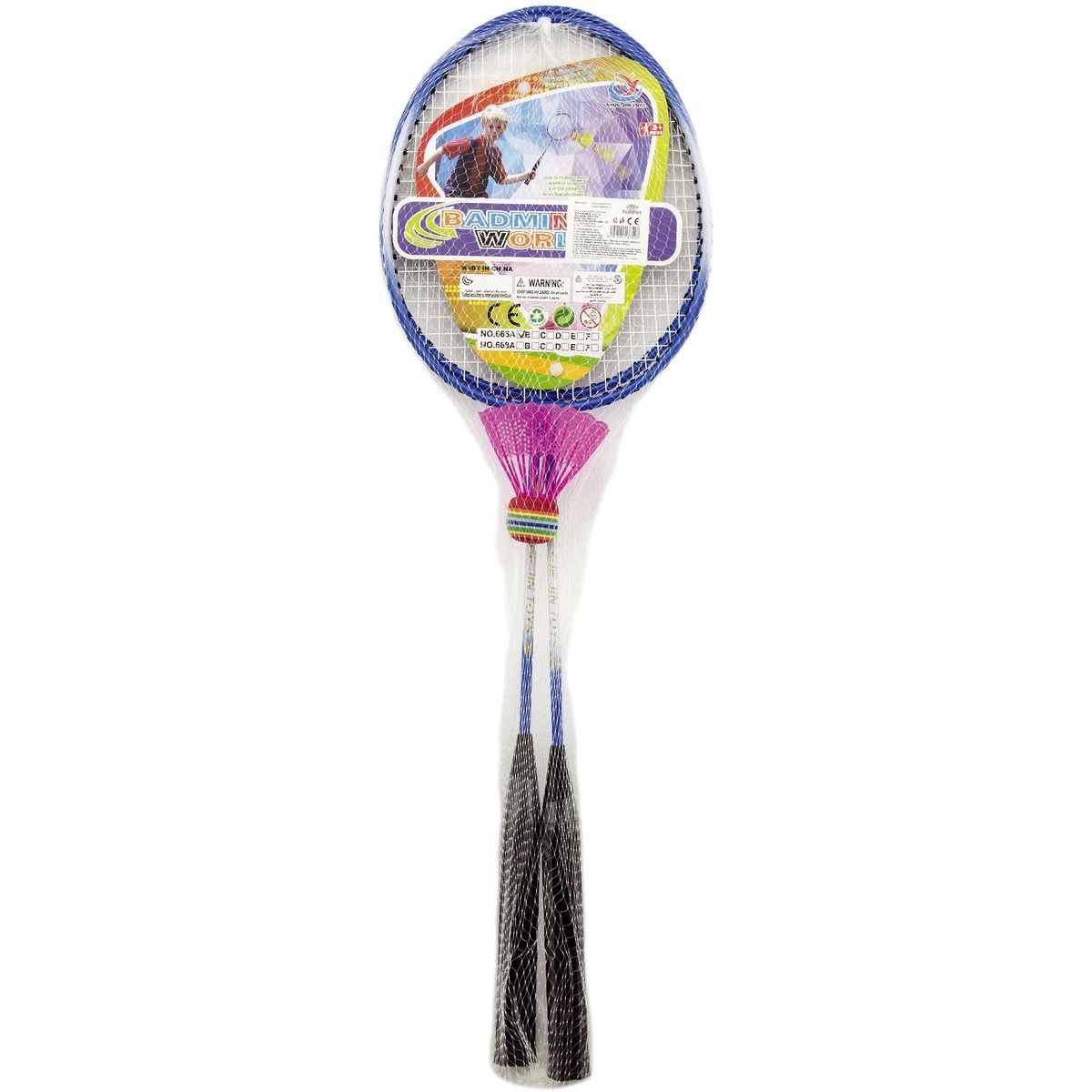 Badminton kovové 2 pálky a 1 míček - fialové pálky