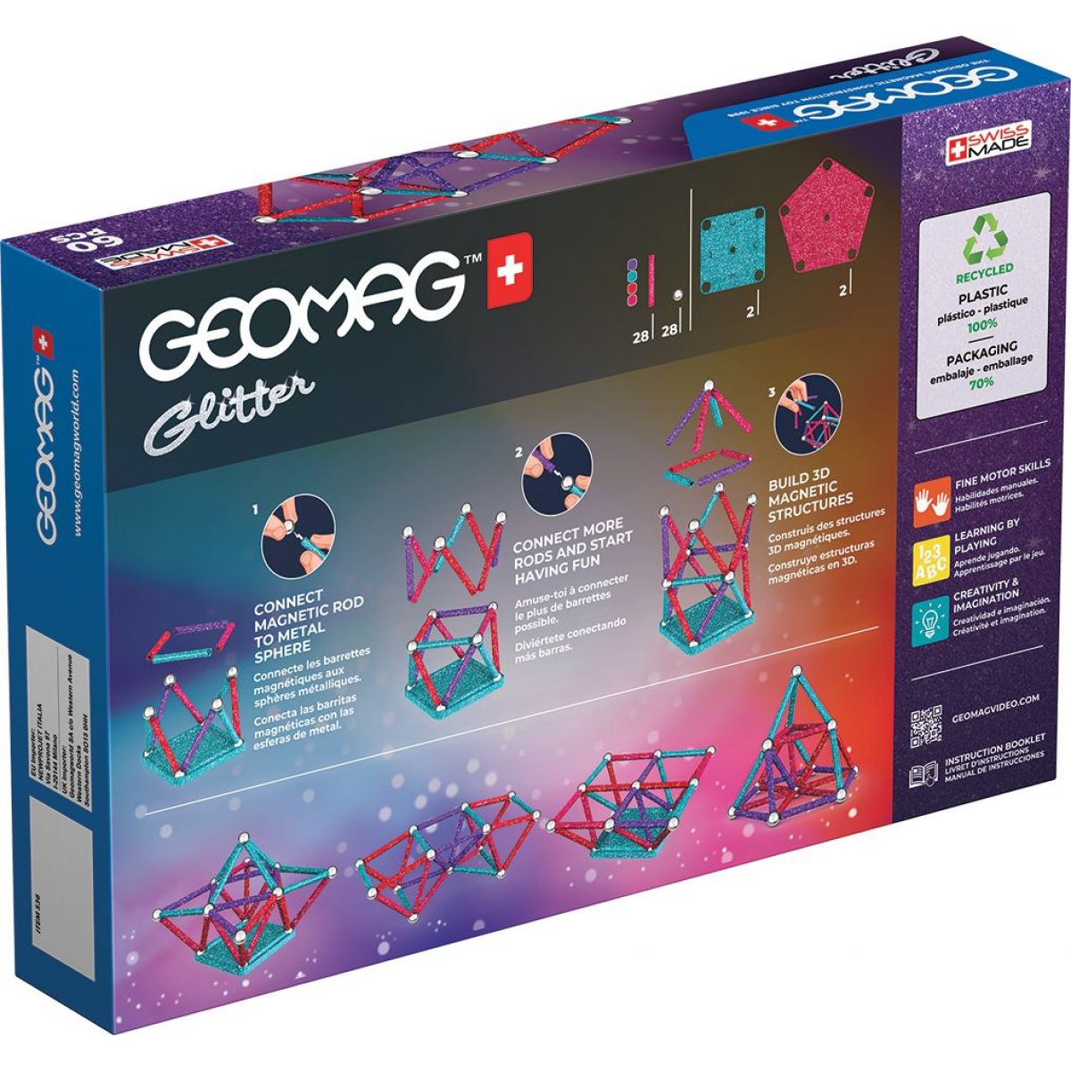 Geomag Glitter Recycled 60 dílků