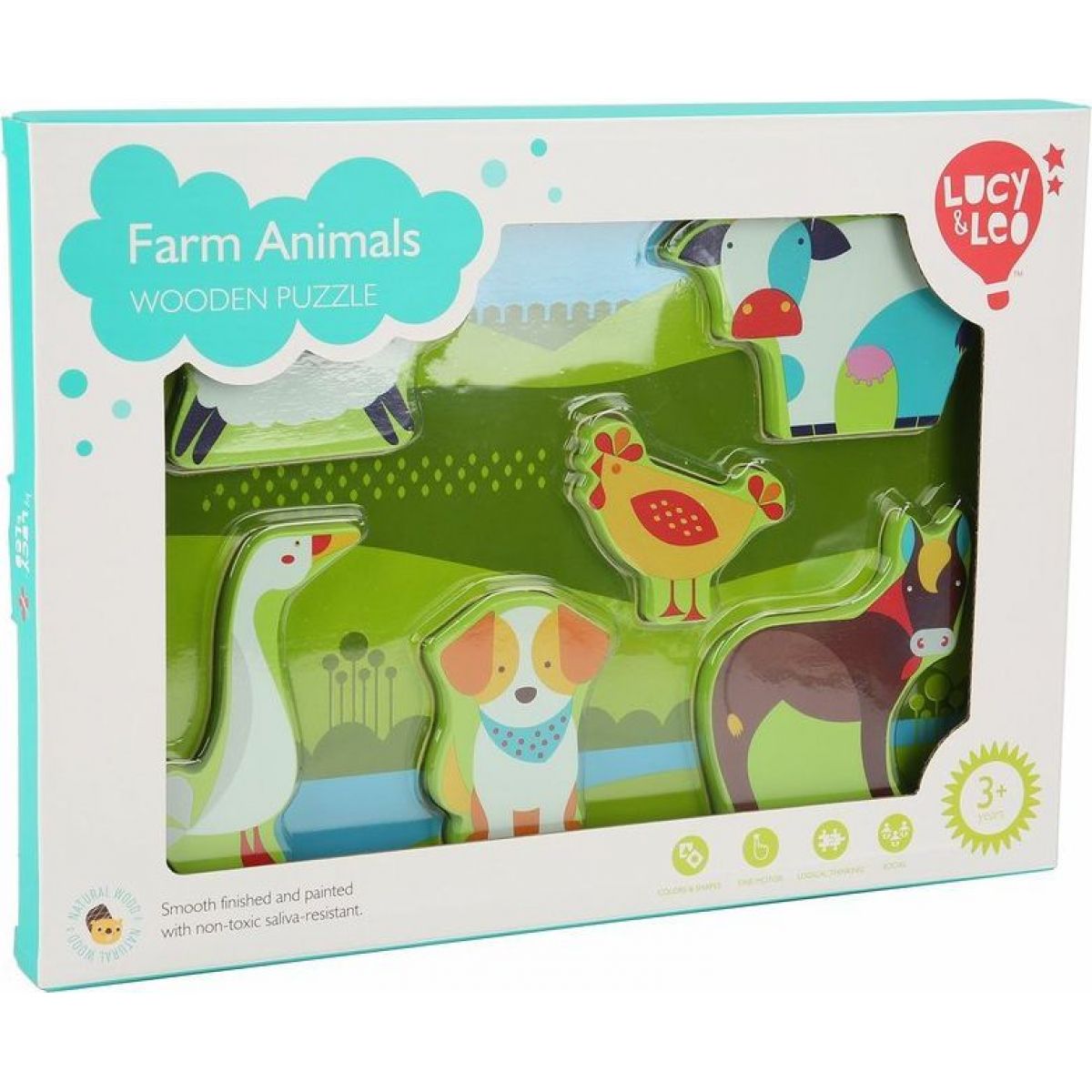 Lucy & Leo 226 Zvířátka na farmě dřevěné vkládací puzzle 7 dílů
