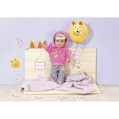 Dolly Moda Růžová teplákovka s kočičkou, 36 cm