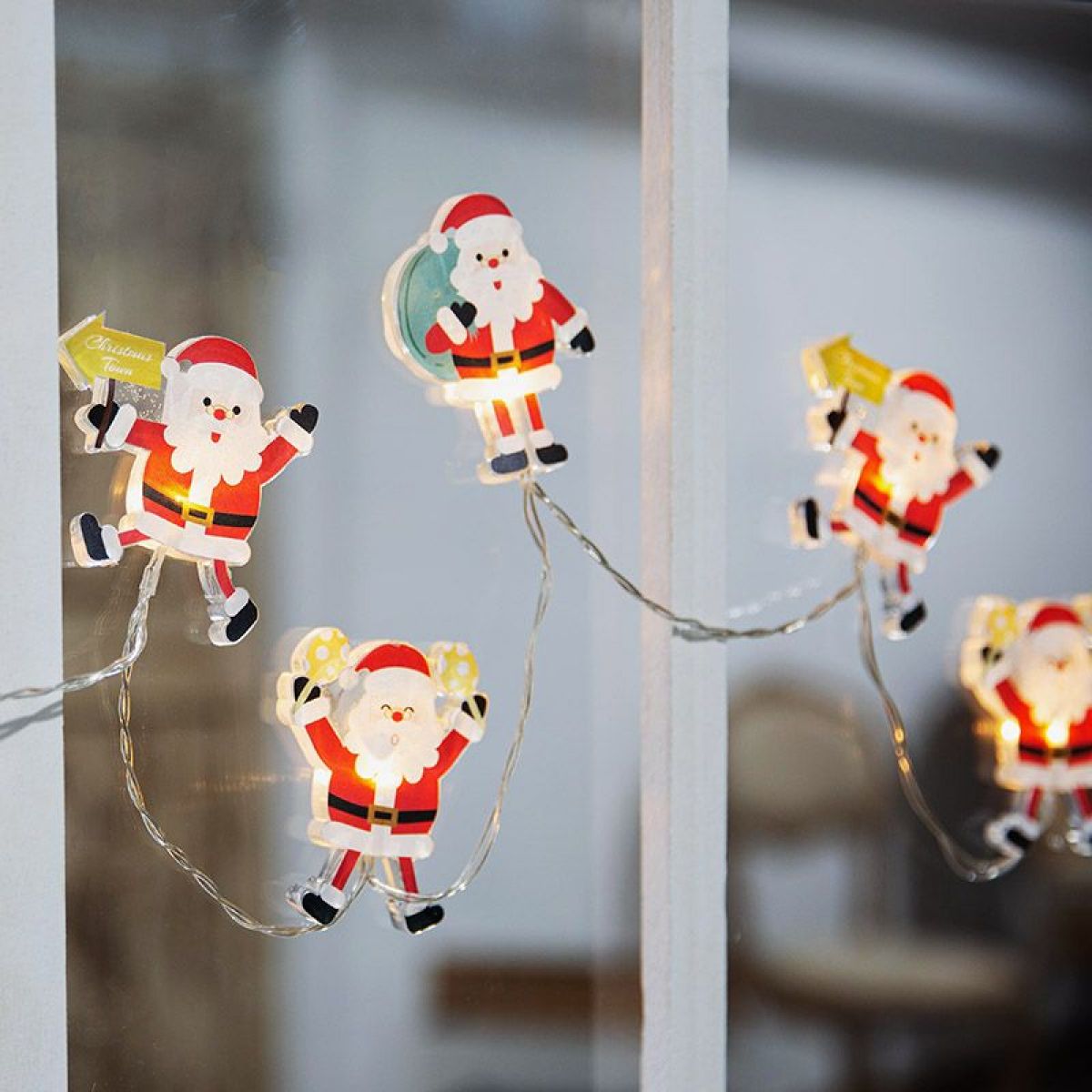 LED okenní řetěz - Santa, 6 x LED, přísavný, 120 cm, 2 x AA