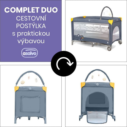 Asalvo COMPLET DUO cestovní postýlka s druhým dnem a hrazdičkou, puppy