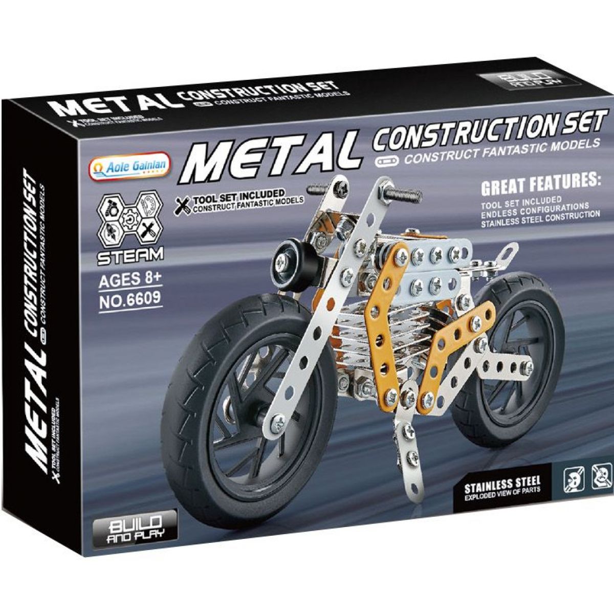 Alltoys Kovová stavebnice motorka žlutá 162 dílků