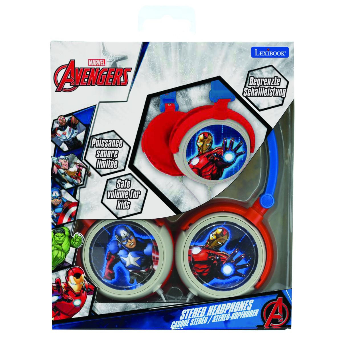 Lexibook Skládací drátová sluchátka Avengers s limitem hlasitosti