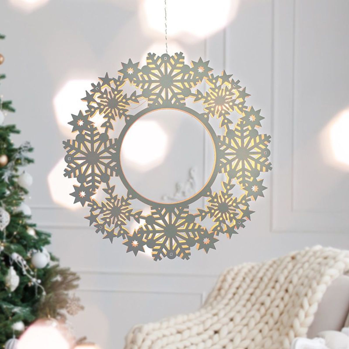 Solight LED dřevěný vánoční věnec, 10x LED, bílá, 30cm, časovač, 2x AA - Poškozený obal
