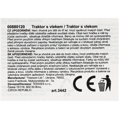 Traktor s vlekem plast 53 cm na volný chod 2 barvy v síťce