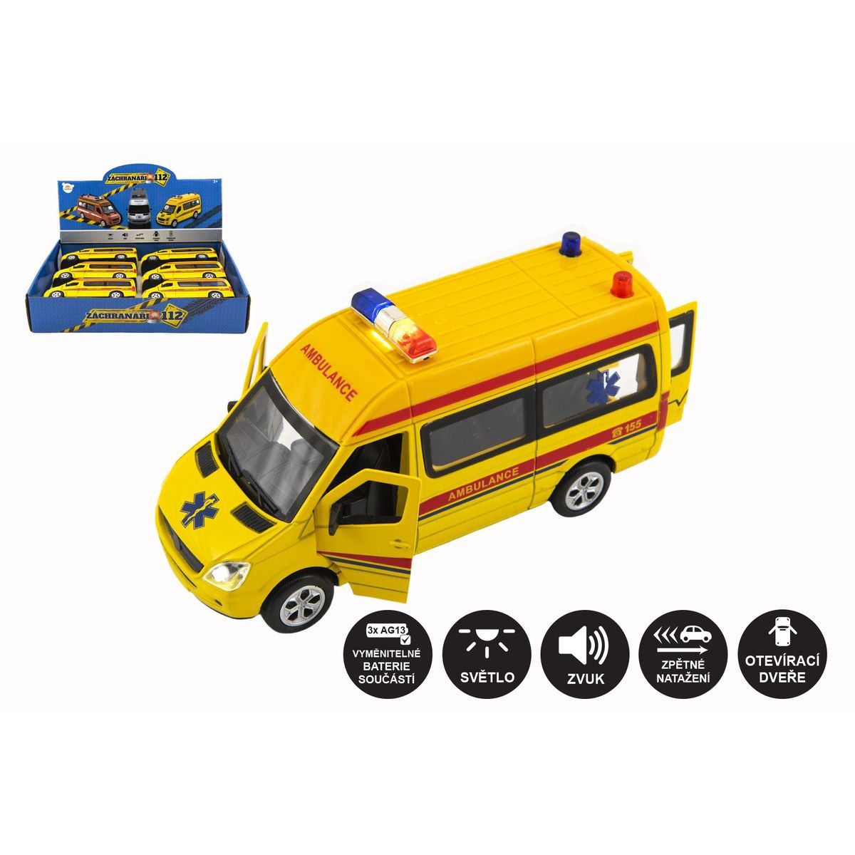 Teddies Auto ambulance 15 cm na baterie se světlem se zvukem